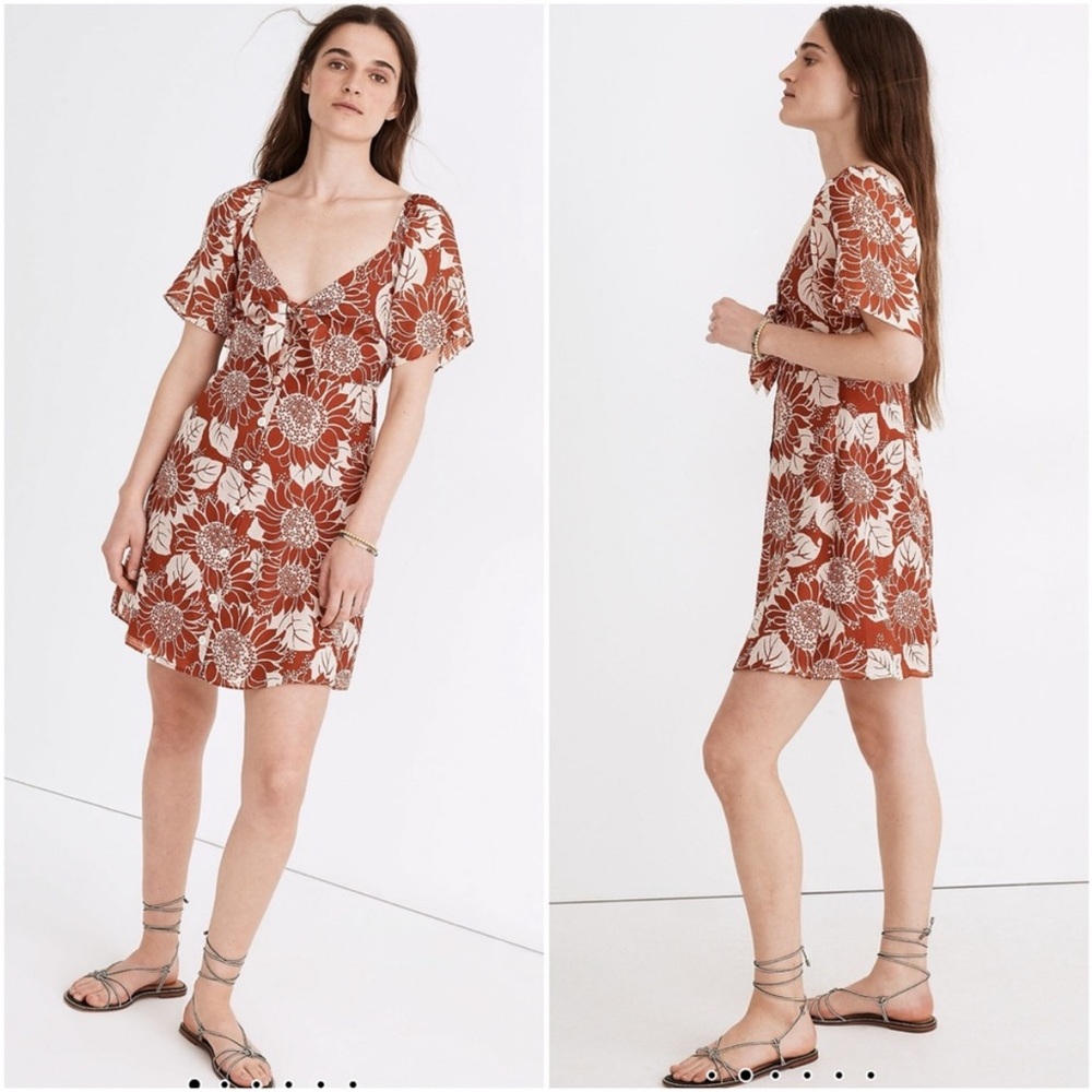 Madewell Silk Tie-Front Mini Dress In Sunflower Season Size 2 EUC